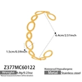 Detailed view of gold stainless steel open bangle with hollow geometric ring pattern - Hollow Ring Link Style-Gold (Z377)