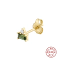 925 Sterling Silver gold stud earring with emerald-cut green stone and small diamond - Single Gold-Olive Green Zirconia Stud