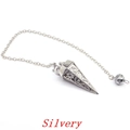 Silvery hexagonal cone pendulum with engraved pentagram pattern and metal chain - Silver