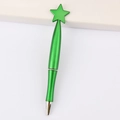 Green ballpoint pen with a star topper and sleek metallic finish on white background - Pentagram / Green