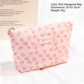 Pink floral lace makeup bag with multi-functional compartments, size 25x6x16cm - Pink Hexagon Bag