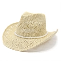 Sombrero de paja vintage de ala ancha con perlas para protección solar - M(56-58cm) / Beige