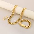 Set catena cubana da 13mm placcata oro 18K con collana, bracciale e orecchini a cerchio - 19*15mm Orecchini / 13mm Oro