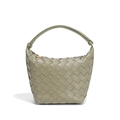 Sage green woven leather handbag with intricate intrecciato design and gold hardware - Travertine Green