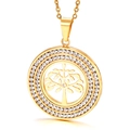 Elegante colgante árbol de la vida de acero de titanio dorado con cristales dobles - Colgante de Árbol de la Vida Hueco con Diamantes de Imitación Oro (KP44586-K)