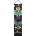 Bohemian tapestry with green insects and golden moon phases on dark blue fabric - 32.5x130cm / Style 1 (Insects & Moon Phase)
