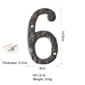 Vintage brown rust cast iron house number 6 with hammered texture and screws 14.5cm - Number 6 / Brown Rust
