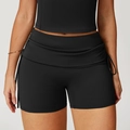 Ensemble de yoga noir pour femme avec short à cordon et débardeur de sport moulant - S / Noir Premium