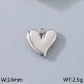 Polished silver stainless steel heart charm pendant for DIY jewelry, 14mm width and 2.5g - Style 1 Smooth (KLJ9179-Z) / Silver