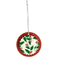 Decorazione natalizia glitterata rossa con motivo di agrifoglio e bacche e cordino argento - Bacche di Agrifoglio