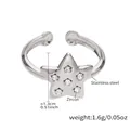 Silver stainless steel open ring with zircon-encrusted star detail in size US 7 - US 7 / Steel Color Star Zircon