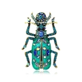 Elegante spilla a scarabeo verde smeraldo con strass blu e lega dorata - Coleottero Blu Lago / Blu lago