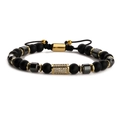 Men black matte stone bead bracelet with golden micro-pave zircon spacers on white background - Black Matte Gold