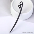 Minimalist black sandalwood hairpin with double heart cutout and 17cm length - Ebony - C04
