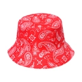 Red paisley print fisherman sun hat made of cotton twill with flat top design - Red