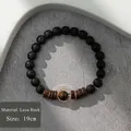 19cm black volcanic stone beaded bracelet with tiger eye stone and wooden accents - 22120303 Volcanic Stone Wood Bead