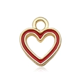 Golden heart pendant with red enamel inlay and top hanging loop for jewelry making - Heart Charm