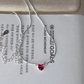 Detail shot of heart-shaped red gemstone necklace with S925 sterling silver stamp - Red Heart Style (MY34849)