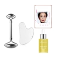 Stainless steel facial roller with heart gua sha and 30ml essential oil skincare set - Roller + Heart Board + Oil + Map
