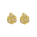 Eleganti orecchini a lobo floreali placcati oro 18 carati con zirconi bianchi lucidi - Oro