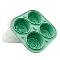 Green 4-cavity rose shaped silicone ice mold with transparent lid for floral ice cubes - Cyan