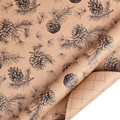 Brown kraft gift wrapping paper featuring black pinecone patterns and grid back - Grid Back Pine Leaf / 10M