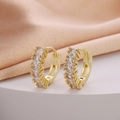 Elegant gold plated huggie earrings with square cut cubic zirconia for women - Square Cut Pave
