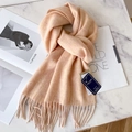 Light coral 100% pure wool scarf with elegant tassels and soft premium texture - Marled Beige