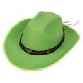 Neon green felt cowboy hat with leather band and metal bull head ornament - Light Green