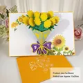 3D pop-up sunflower greeting card with purple bow and matching orange envelope - Laser Cut Hollow Sunflower