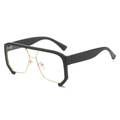 Lunettes de soleil oversize carrées noires avec bordure en métal doré et branches larges - Monture Noire Verres Transparents