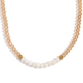 Handmade necklace with champagne crystals and ten white freshwater pearls in a row - Champagne Transparent