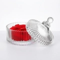 Round ribbed glass cosmetic jar with luxury gold bow puff and red floral decorative accent - 1 Red 90*30MM (In Glass Jar)