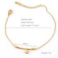 Minimalist 18K gold plated stainless steel bracelet with heart leaf pendant and arc bar - Gold