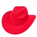 Detailed close-up of a bright red wool felt western cowboy hat with a wide curved brim - M (56-58cm) / Red