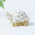 Cute white crystal turtle figurine with gold foil flakes on white background - 18 White Turquoise + Gold Foil