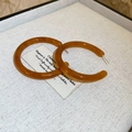 Retro amber resin C-shape hoop earrings with vintage tortoiseshell texture - Large C-Hoop Earrings (20#) / Amber Tortoiseshell