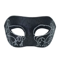 Men's half-face masquerade mask in matte black with silver baroque glitter patterns - Black Silver