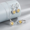 925 Sterling Silver jewelry set featuring heart-shaped yellow stones and sparkling halos - 925 Silver / Yellow Zirconia Jewelry Set (Ring Size 8)