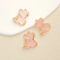 Three cute pink resin teddy bear charms with gold-plated metal frames and tiny star zircons - Pink