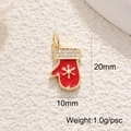 Detail of 20mm gold-plated Christmas glove pendant with red enamel and snowflake - Red Glove