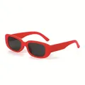 Retro rectangular sunglasses with a vibrant red frame and dark black lenses - Red Frame Grey Lens