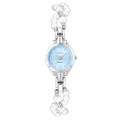 Elegant quartz watch with light blue dial and white pearl beaded strap for women - Pearl Silver Blue