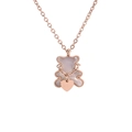 Rose gold bear necklace set with white shell inlay and a Love heart charm - White Shell Bear Rose Gold Necklace (C803)
