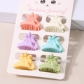 Detail of 6-piece matte flower hair clips in various pastel colors on a display card - Straight Flower Style / 6-Piece Set