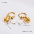 Golden heart shell earrings with small pearls and gold-plated finish for women - Heart Shell Pearl Style (EH11416)