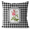 Federa in peluche corto con motivo pied de poule bianco e nero e stampa rose rosa - 45*45cm (Senza Inserto) / Rosa Rosa Pied de Poule B&N (CRD61-4)