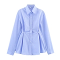 Damenhemd mit blau-weißen Streifen, Reverskragen und Knopfdetails an der Taille - XS / Blau-weiß gestreift