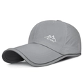 Grey quick-dry sports cap with breathable laser-cut holes and mountain embroidery - Adjustable / Medium Grey
