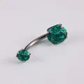G23 titanium navel ring with dark green zircon stones and gunmetal finish - Paraiba Green